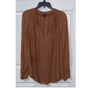 🎄🧑‍🎄 Torrid Plus Size Blouse Boho Peasant Top Brown Flowy Lightweight 3 3X